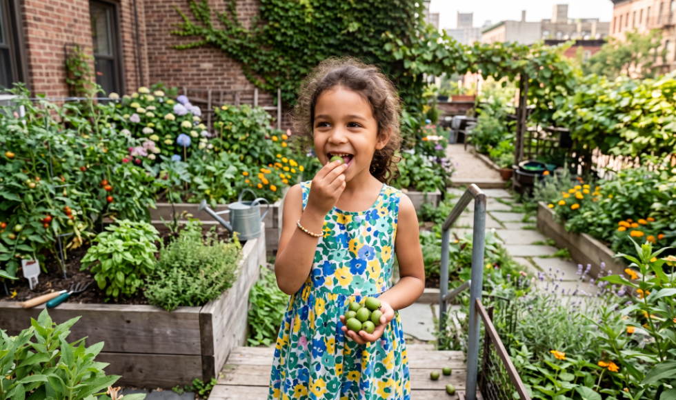 Fruit voor de toekomst: kind eet kiwibessen
